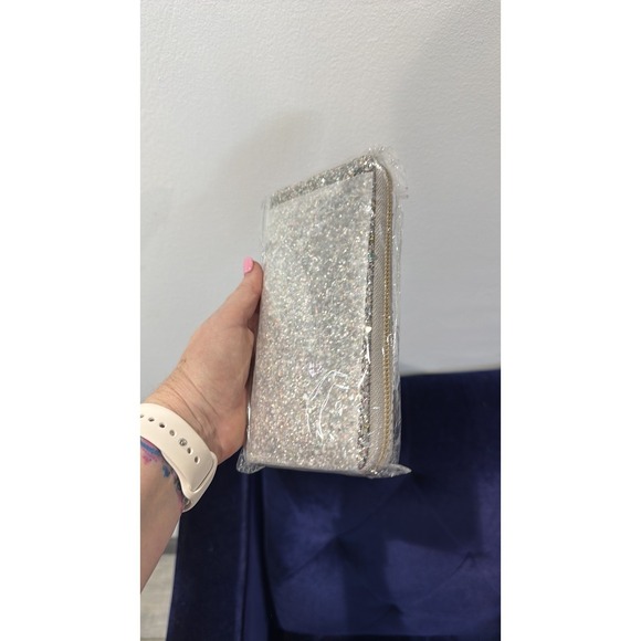Riah Fashion Glitter Wallet Clutch Zip Around Card Holder Silver - Picture 2 of 5